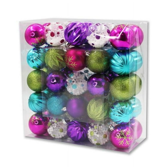 Queens of Christmas ORNPK-ASTB-VIC-50 2 in. Ball Ornaments, Hot Pink, Purple & Teal - Pack of 50
