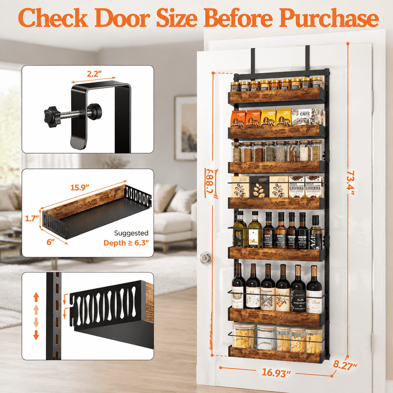 Storage Racks For Pantry BlackWood 6-tier Over Door or Wall Mount Spice Rack Pantry Organizer ...