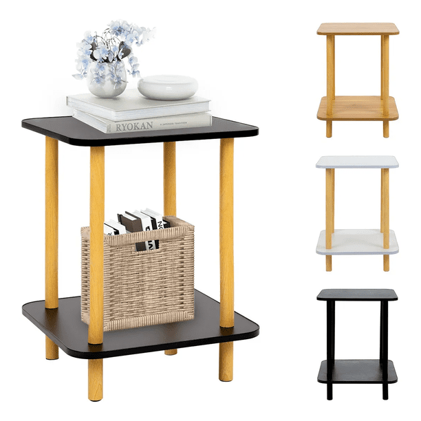 Mesa Centro Minimalista Madera Lateral Doble Repisa 40cm
