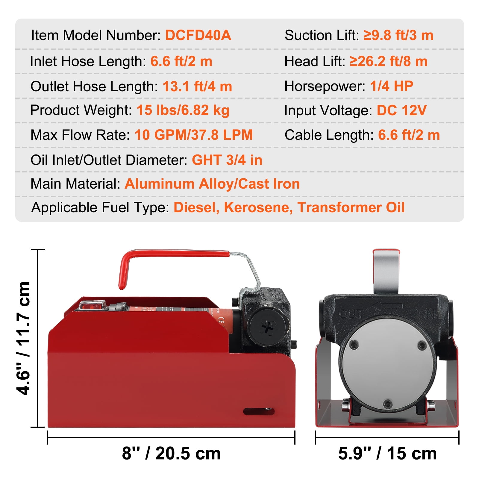 KFFKFF Diesel Fuel Conveyance Pump Kit - 12V 10 GPM DC with Auto-Cutoff Nozzle Hose, Compact Electric Self-Initiating Fuel Conveyance Extractor Pump Set for Diesel, Kerosene, Machinery