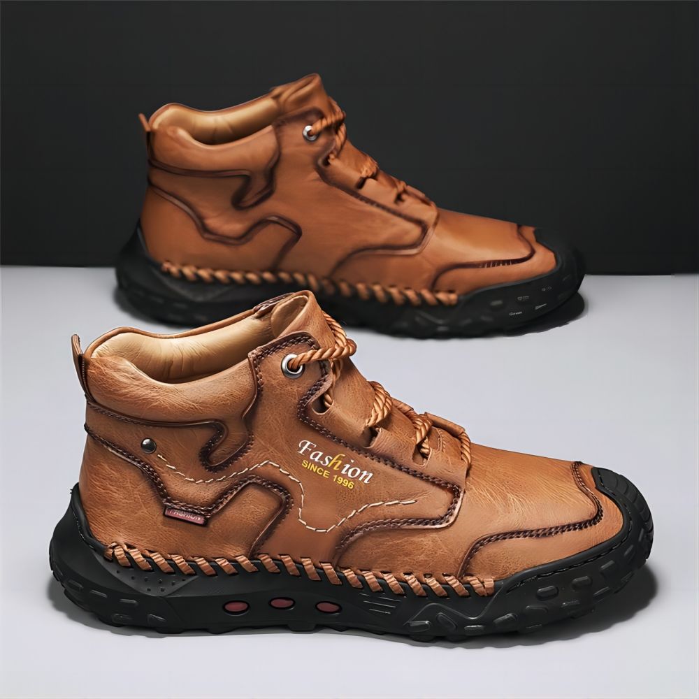 Men's Outdoor Leather Boots Casual Warmth For Hiking Lightweight Comfort Thicken Lace-up Mid-Top Ankle Shoes Yellow 11 US
