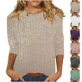 thumbnail image 1 of Sentmoon Haut à Paillettes pour Femme Blouses Décontractées pour Femmes Mode Chandail à Enfiler pour Femme avec Paillettes et Col Rond Décontracté Manches 3 4 Élégant pour l'Été et Temps Chaud Beige G, 1 of 7