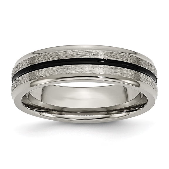 Titanium Black Accent 6mm Satin Polished Band Ring Size 7.5