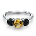thumbnail image 3 of Gem Stone King 925 Sterling Silver Yellow Citrine and Black Sapphire Engagement Ring for Women | 2.18 Cttw | Round 6MM | Gemstone November Birthstone | Size 8, 3 of 6