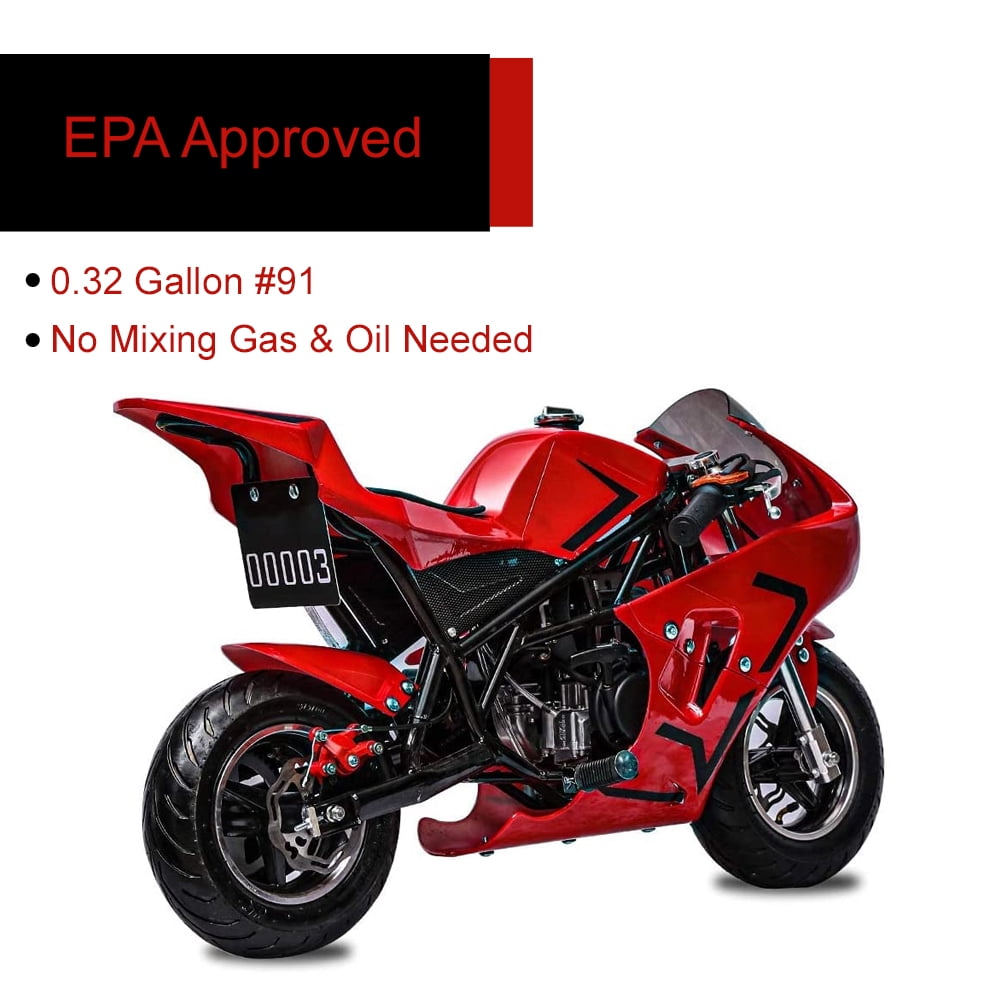 FRP 4 Stroke Pocket Bike 03, Pocket Bike for Kids W/ Strong Dual Brake, Realistic Racing Pocket Rocket Max Speed 20 Mph, Mini Bike Max Weight 165 LB-Ultra Edition, Red