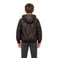 thumbnail image 5 of Heting Boys Faux Leather Motorcycle Jacket with Removable Hood Warm Fleece Lining Windproof PU Bomber Coat for Fall Winter Coffee 8-9, 5 of 9