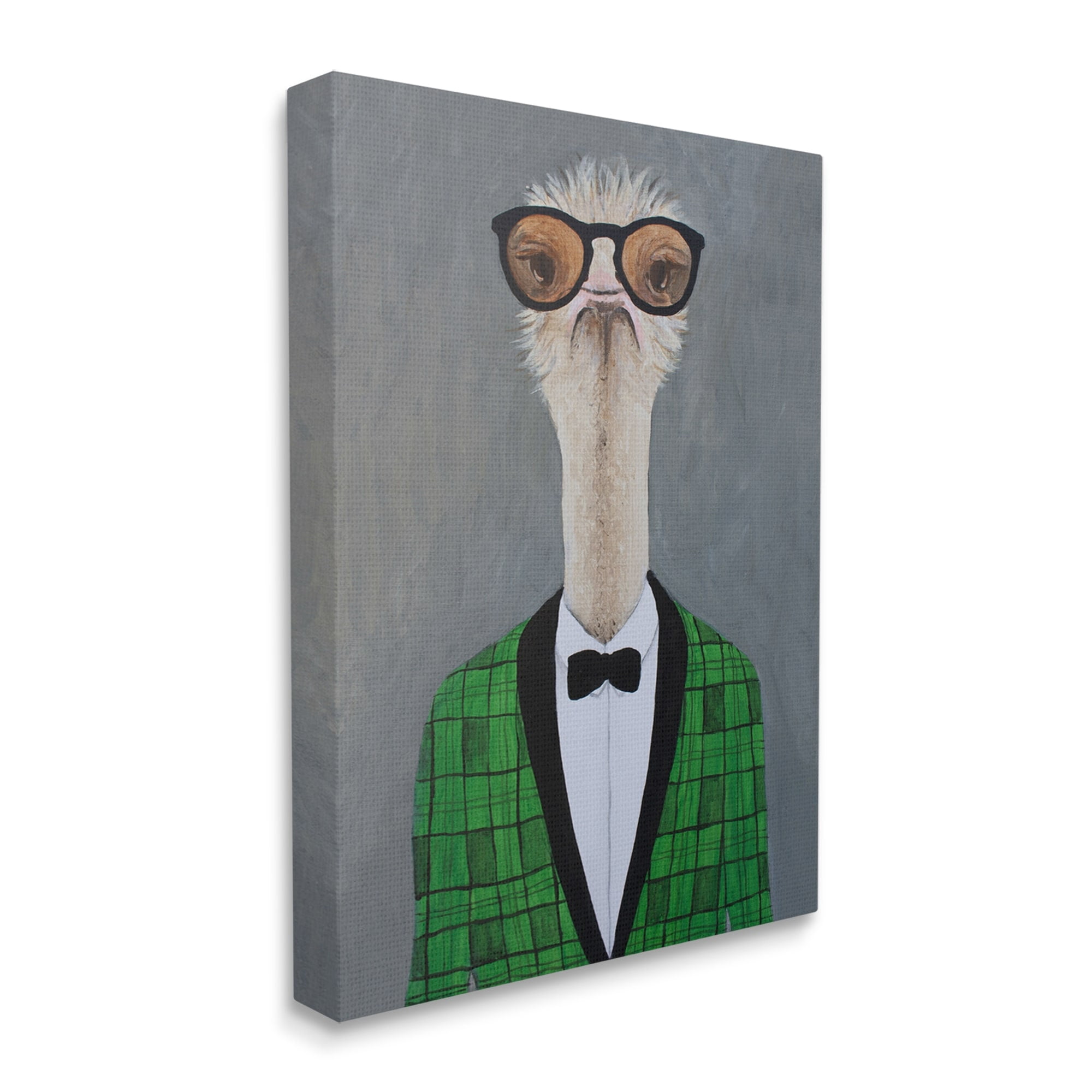 Stupell Industries Charming Ostrich Bird Bowtie Sunglasses Green Cardigan Paintings Gallery-Wrapped Canvas Print Wall Art, 24x30, by Coco de Paris
