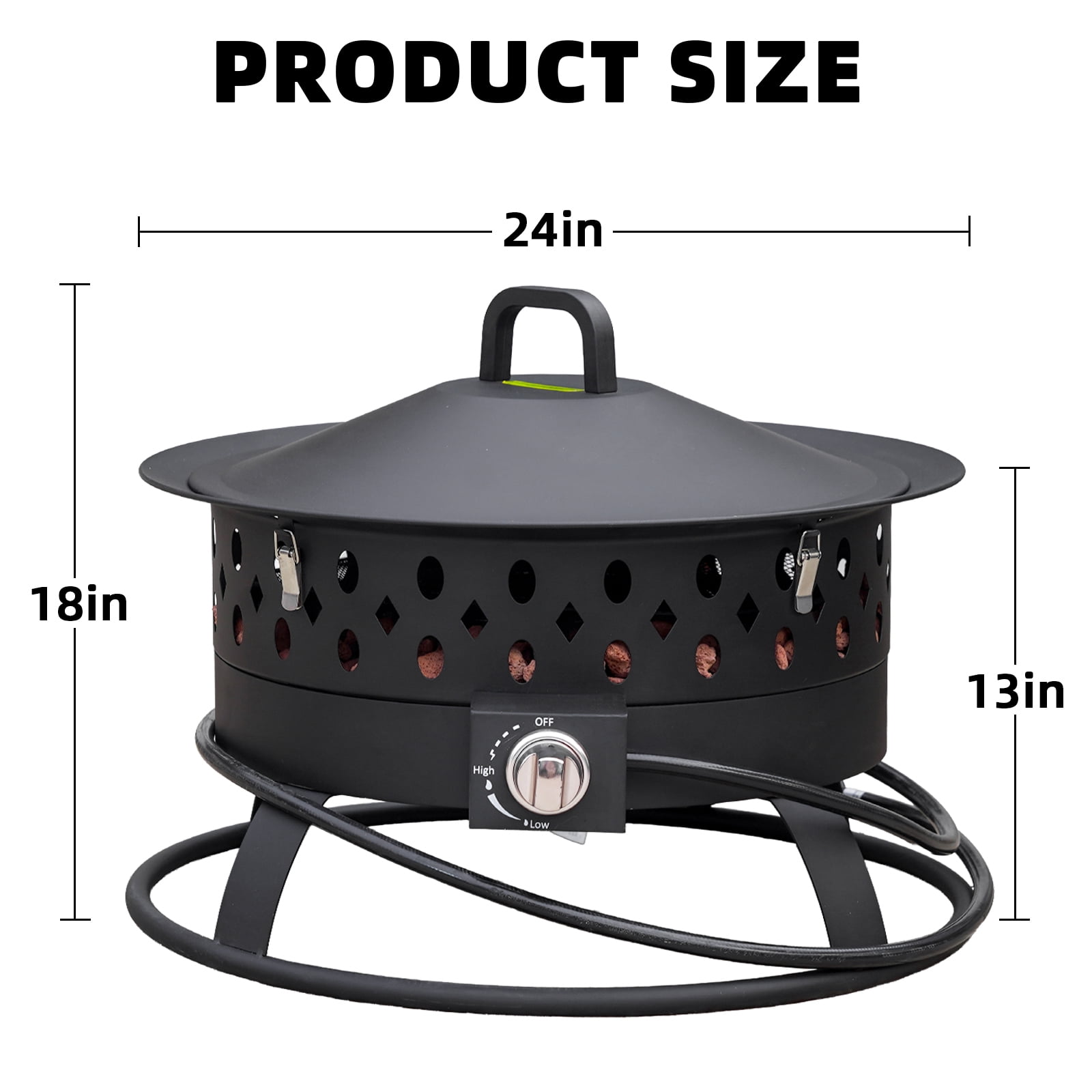 24 Inch Portable Propane Fire Pit, Gas Smokeless Fire Pit with Lid
