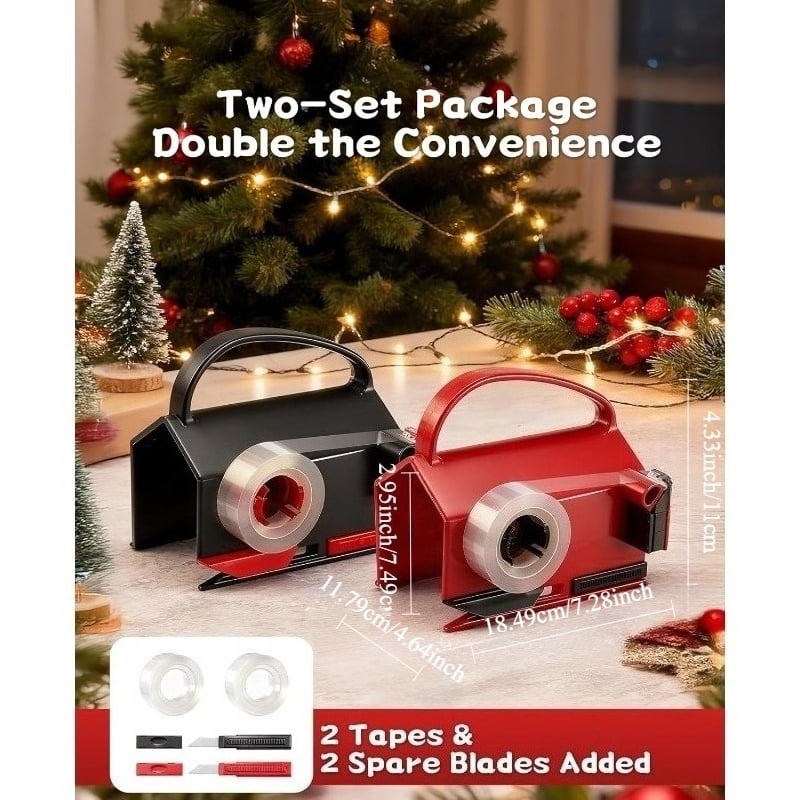 2 Pack Wrapping Paper Cutter & Tape Dispenser Dual Use, Gift Wrap Cutter Tool for Rolls Paper with 4 Tapes for Christmas Birthday Paper Trimmers