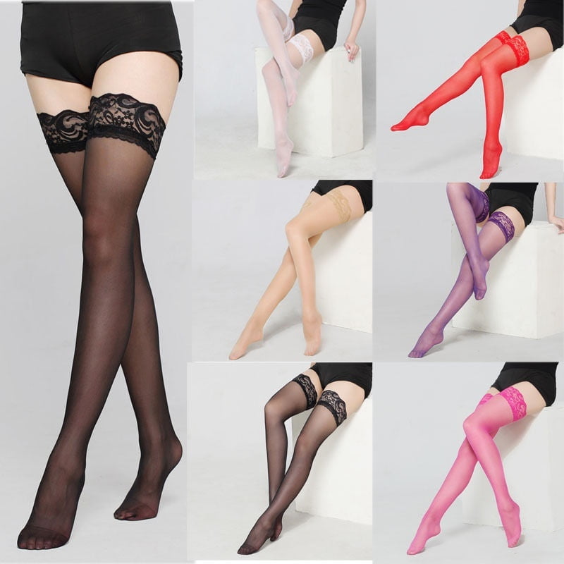 Womens Ladies Thigh High Hold Up Stockings With Coloured Satin Bows 20 Colours