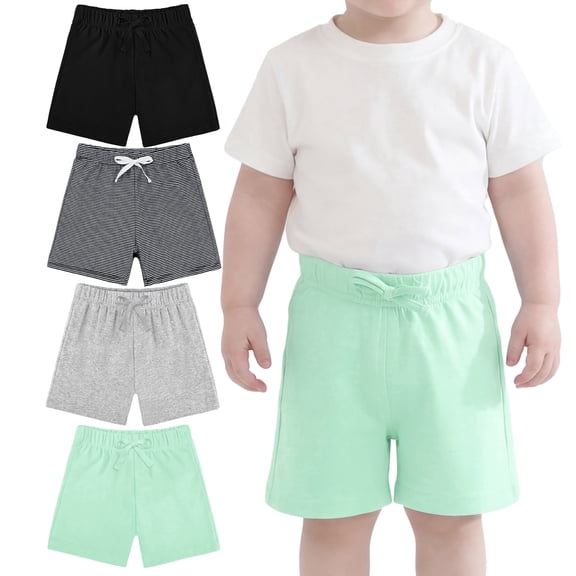 Resinta 4 Packs Unisex Baby Toddler Cotton Shorts Baby Pull-on Shorts with Drawstring Soft Summer Clothes for Daily Wear