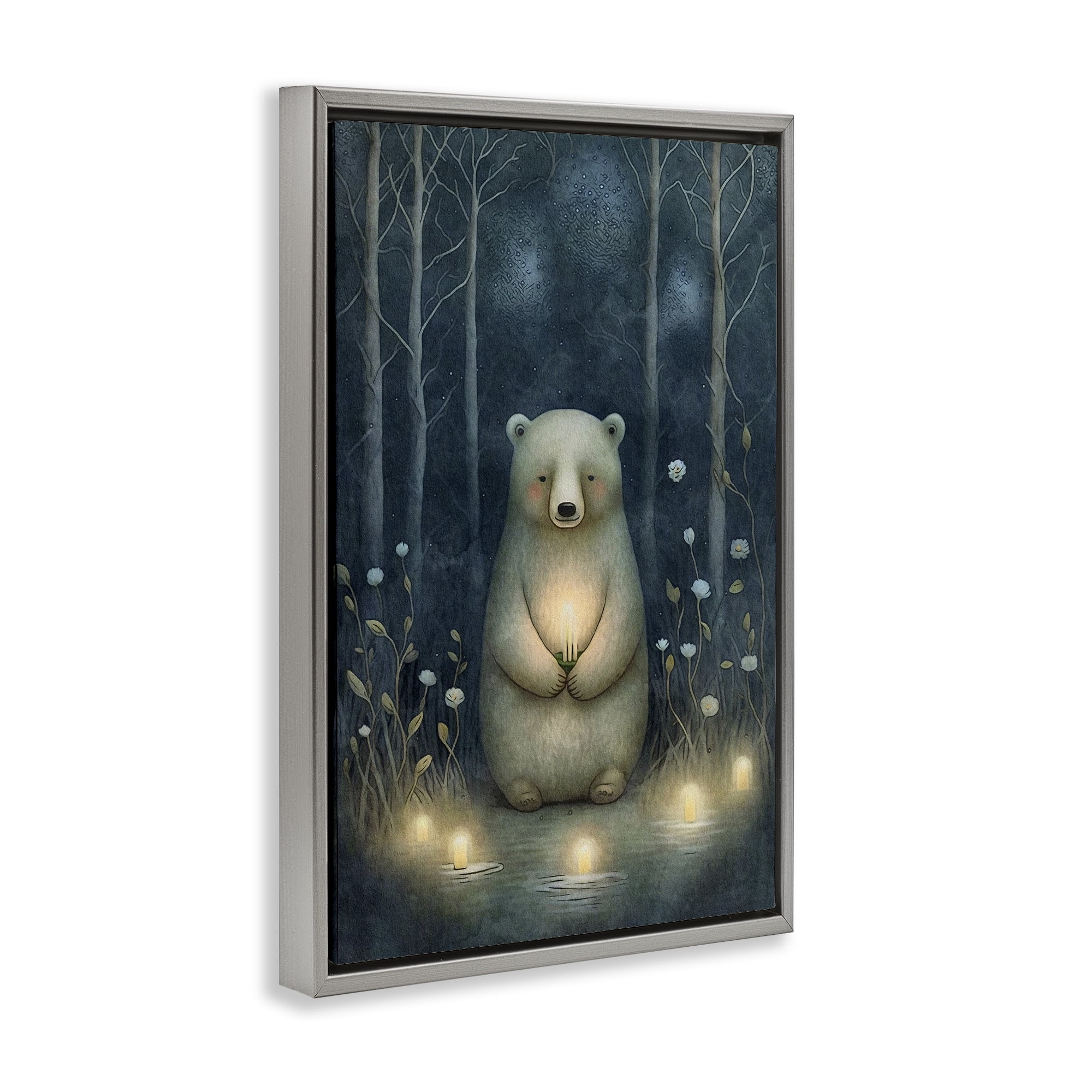 Stupell Industries Mystic Polar Bear Landscape Painting Gray Floater Framed Art Print Wall Art, 21 x 31