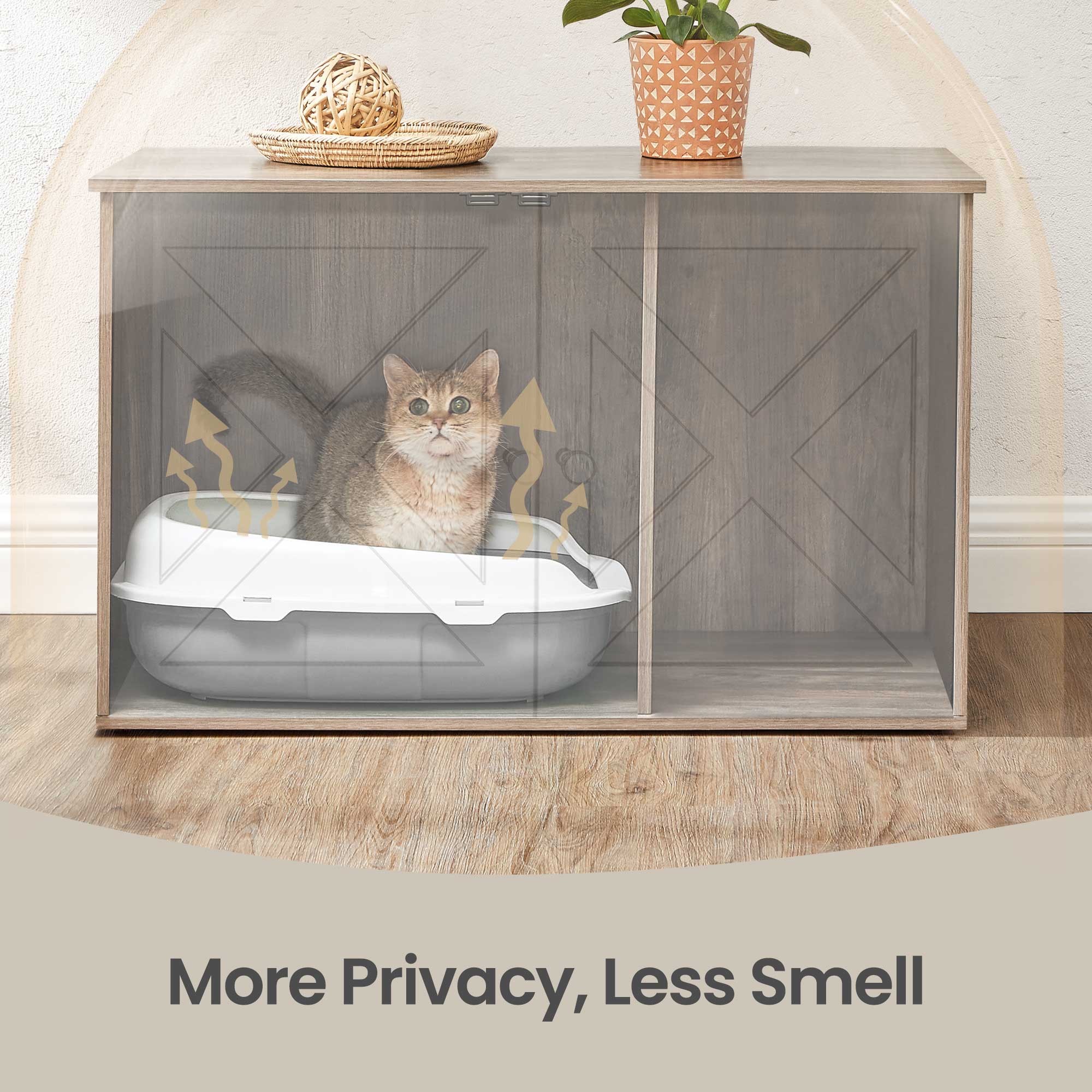 LEDREM Cat Litter Box Furniture Enclosure,Multi-Functional Hidden Washroom with Removable Divider for Indoor,L,Greige
