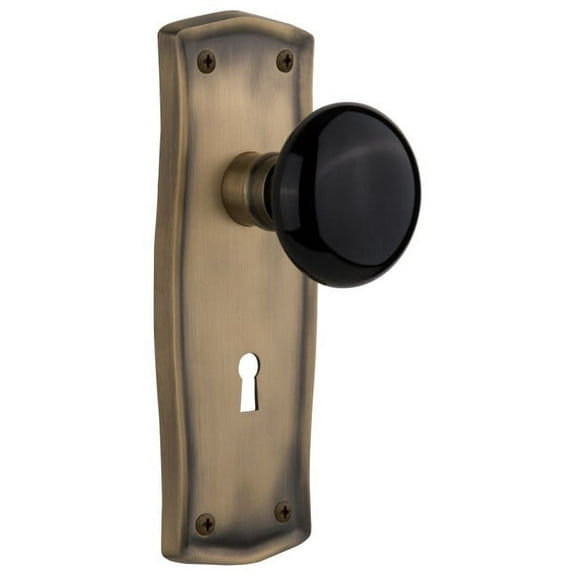 Nostalgic Warehouse Prablk_Prv_238_Kh Black Porcelain Solid Brass Privacy Door Knob Set -