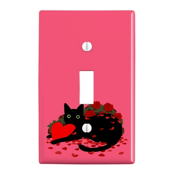 Black Cat Valentines Heart Rose Petals Love Plastic Wall Decor Toggle Light Switch Plate Cover