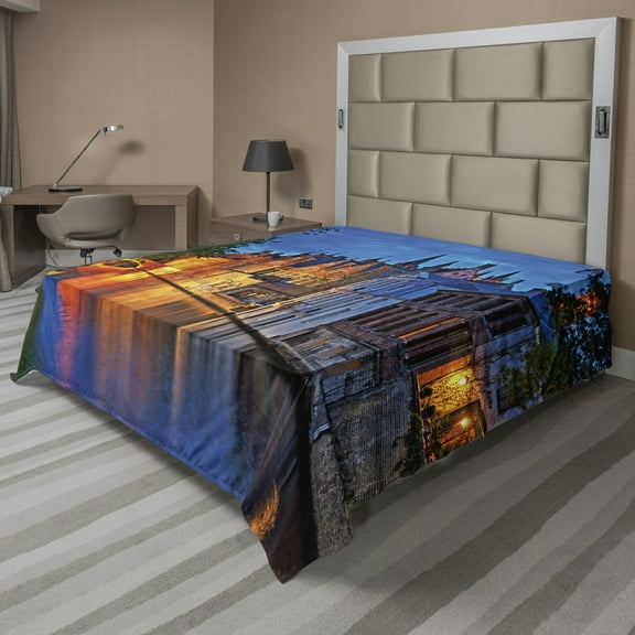 Ambesonne Colorful Flat Sheet, Middle Age Building, King Size, Multicolor