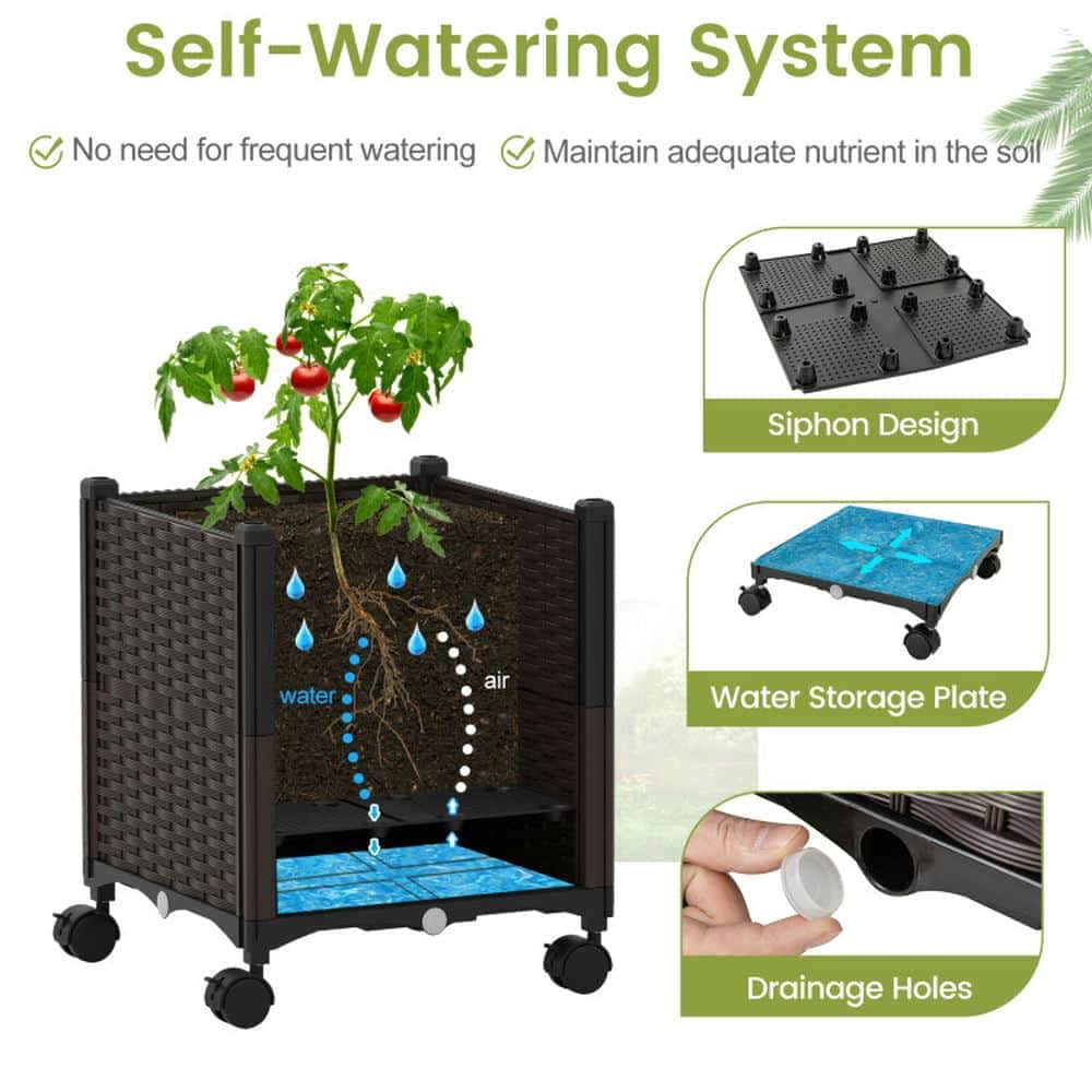 Demifill 87 Inch Tall Raised Garden Bed with Plant Box Trellis, Garden Bed with Lockable Wheels Adjustable Height for Outdoor as Garden, Backyard, Porch, Brown