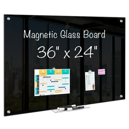 Maxtek Magnetic Glass Dry Erase White Board  36  x 24  Black Glass Board for Wall Mounted for Classroom Home  Office Supplies