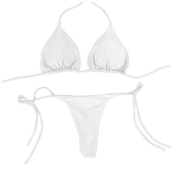 Susanny Women Triangle Bikini Sets String Halter Bathing Suits Sexy Two Piece Swimsuits Tie Side Bottom White M