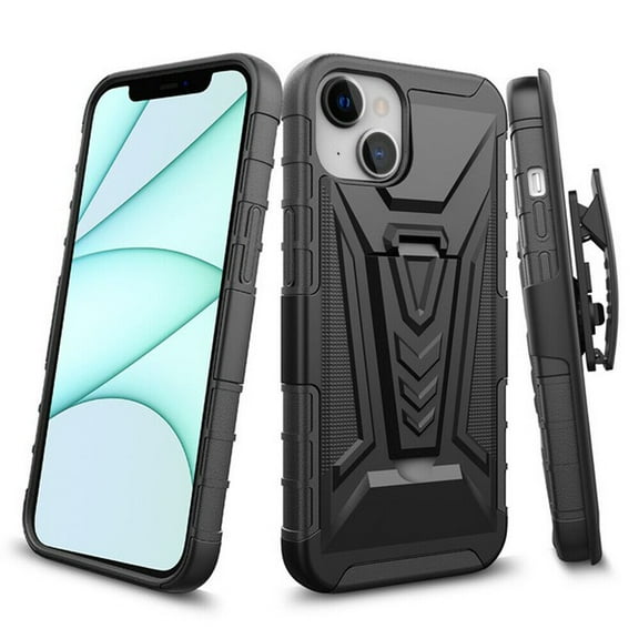 Kaleidio Case For iPhone 14 Plus (6.7") [Transform] Rugged Holster [Belt Clip][Shockproof] Armor Cover [Kickstand] [Black/Black]