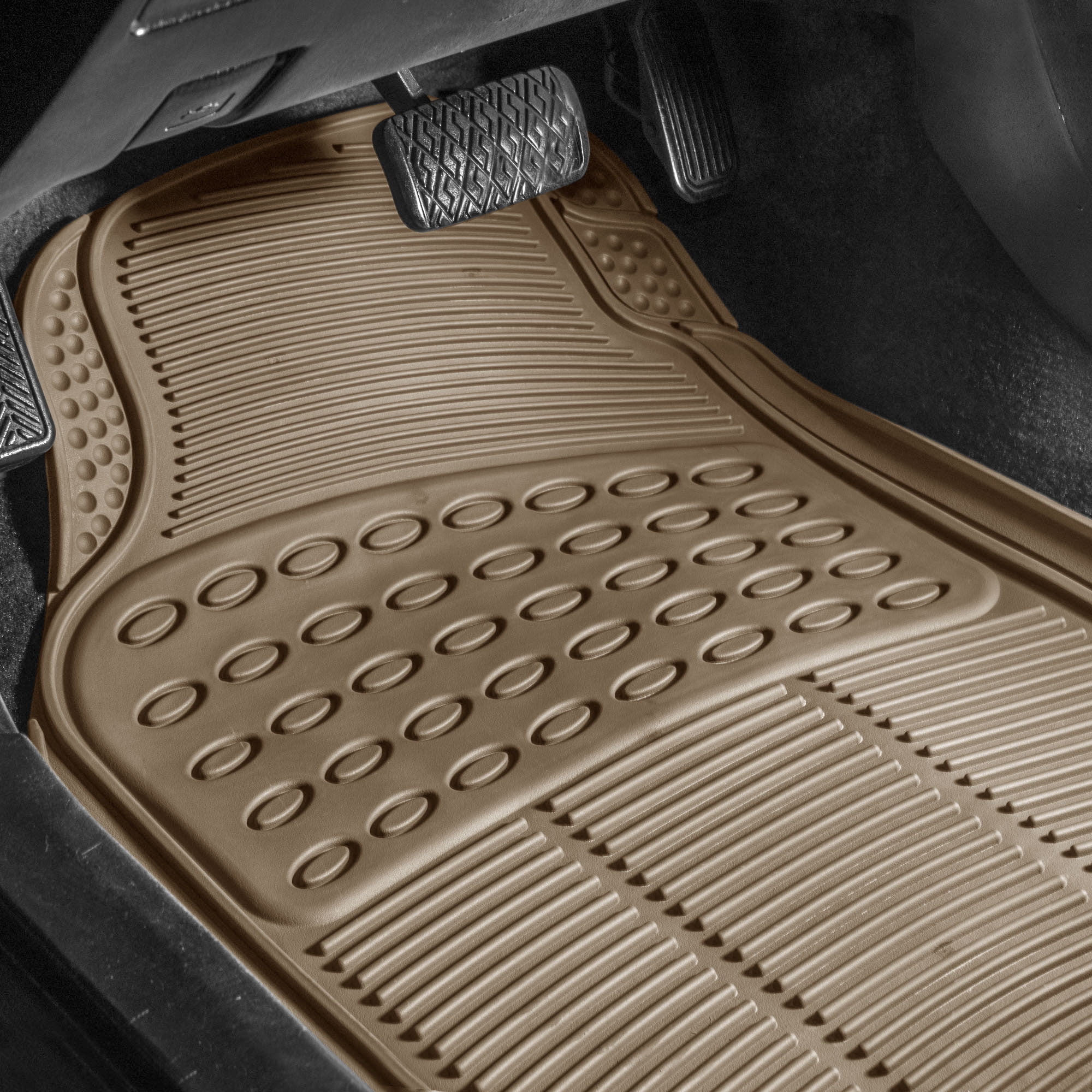 FH Group Universal Fit 3 Row Rubber Car Floor Mats For Auto SUV Van Heavy Duty - Beige