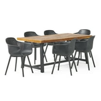 Roma Wood and Resin Outdoor 7 Piece Dining Set, Black and Sandblasted Teak