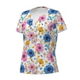 thumbnail image 2 of Naloa Rose Flowers Print T-Shirts Short Sleeve V Neck Tees for Women Fashion Tops Trendy Lightweight Soft Casual Summer Outfits Clothes, 2 of 5
