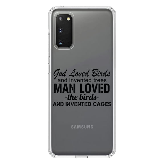 DistinctInk Clear Shockproof Hybrid Case for Galaxy S20 ULTRA / 5G (6.9" Screen) - TPU Bumper Acrylic Back Tempered Glass Screen Protector - God Loved Birds - Trees, Cages