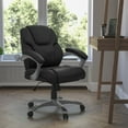 thumbnail image 2 of Flash Furniture Heather Mid-Back Black LeatherSoft Layered Upholstered Executive Swivel Ergonomic Office Chair with Silver Nylon Base and Arms, 2 of 9