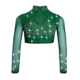 thumbnail image 2 of vastwit Kids Girls Sparkly Rhinestone Sheer Mesh Long Sleeve Shirt Skating Gymnastics Lyrical Dance Crop Top Green 6, 2 of 5