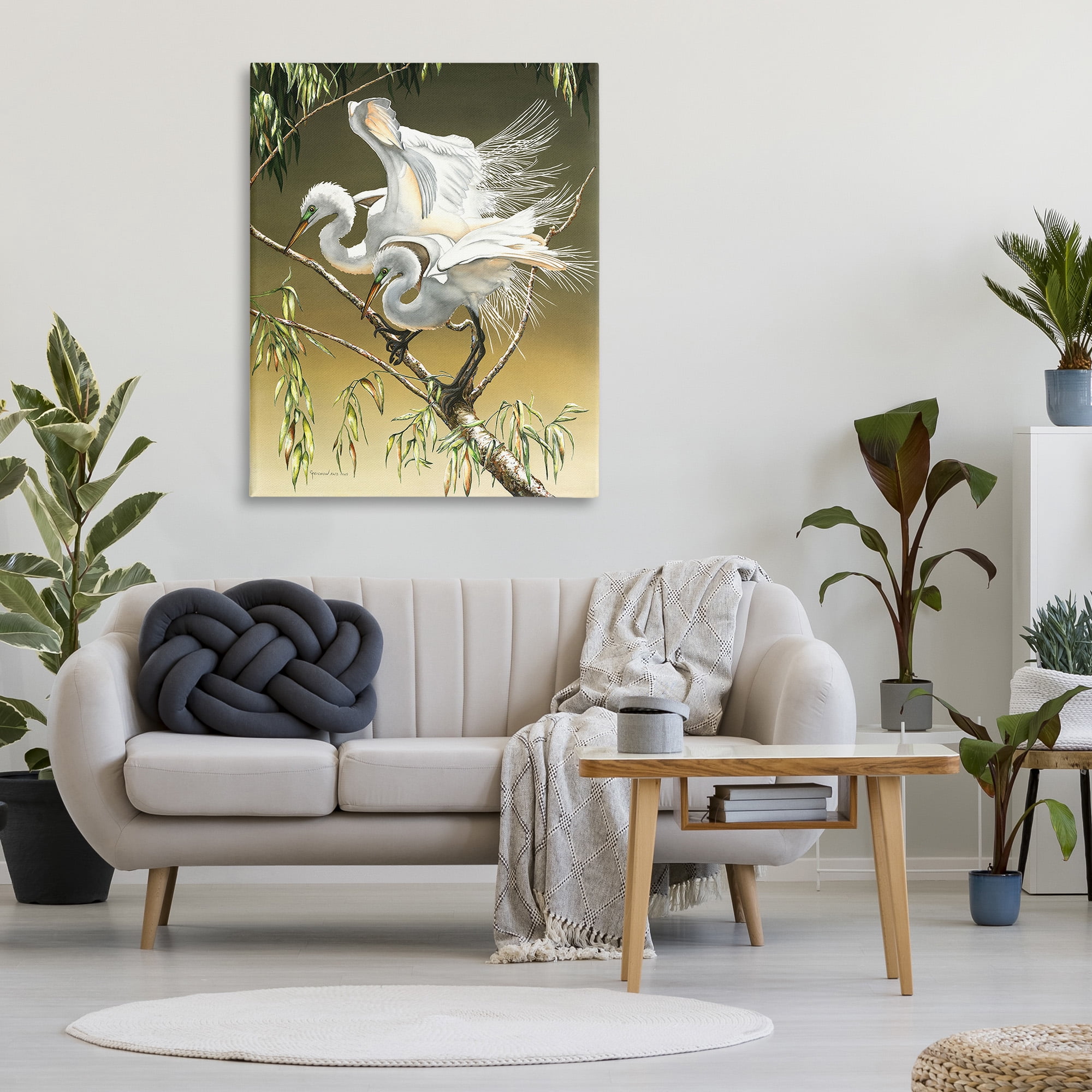 Stupell Industries Egrets Perched on Branch Animals & Insects Painting Gallery Wrapped Canvas Art Print Wall Art, 36 x 48