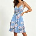 thumbnail image 7 of Women's Spaghetti Strap Summer Floral Vacation Dress, Boho V Neck Sleeveless Swing Wedding Guest Beach Dresses, 7 of 7