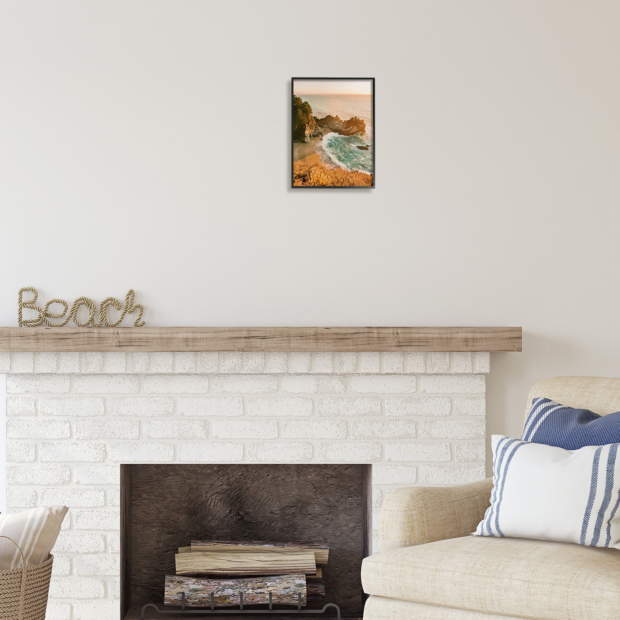 Stupell Industries Waves Crashing Rocky Cove Coastal Photography Black Framed Art Print Wall Art
