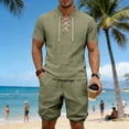 thumbnail image 2 of Sentmoon Two Piece Set for Men Men's Shirt and Workout Shorts Men Stand Collar Top and Pocket Shorts Elastic Waist Solid Color Short Sleeve Loose Fit Casual Travel Lounge Wear S-3XL, 2 of 10