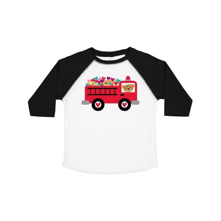 

Inktastic Valentine Fire Truck Heart Bear Gift Toddler Boy or Toddler Girl T-Shirt