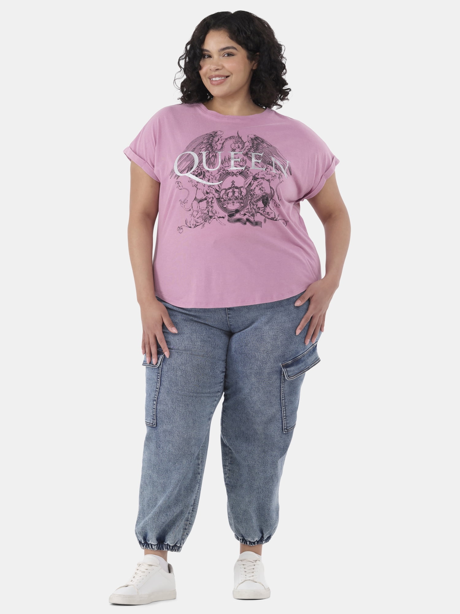 Terra & Sky Women's Plus Size Queen Graphic Band Tee with Short Sleeves, Sizes 0X-5X