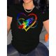 thumbnail image 1 of Women'S Casual Crew Neck T-Shirt with Colorful Heart & Print, Polyester & Spandex Blend, Medium Stretch, Geometric Pattern, All-Season Short Sleeve Top, 95% Polyester 5% Spandex, 180gsm - Comfortable, 1 of 6
