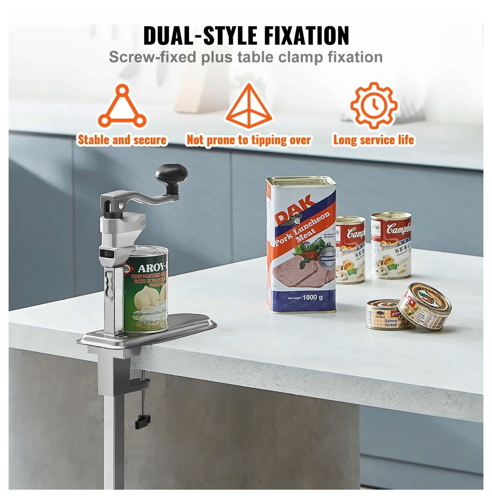 Commercial Can Opener - Heavy Duty Manual Tabletop Can Opener for Large Cans, Adjustable Height, Restaurant Hotel Kitchen Use