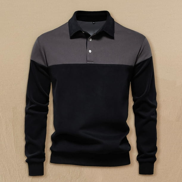 pstuiky Camisas casuales de manga larga para hombre, Blusa/camiseta informal de manga larga con cuello vuelto de color liso para hombre tops de invierno para hombre xxl