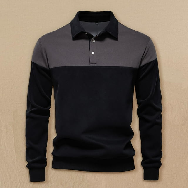 pstuiky camisa de manga larga para hombre, Blusa/camiseta informal de manga larga con cuello vuelto de color liso para hombre salir tops l