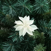 Nvzi-a 15 Pcs Christmas Glitter Flowers Christmas Tree Ornaments Shining Artificial Poinsettia Christmas Flowers Decoration with Clips for Xmas Holiday Wedding Wreath Party Floral Decorations(White)