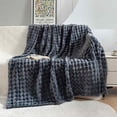 thumbnail image 2 of Faux Rabbit Fur Throw Blanket, Super Heavy Warm Cozy Beige Cream Blankets for Couch Bed Sofa, Bubble Plush Fuzzy Elegant - Dark gray, 2 of 5