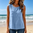 thumbnail image 4 of Inverlee Linen Sleeveless Crewneck Double Pocket Tank Tops for Women Casual Solid Color Loose Fit Blouses Daily Vacation Lightweight Breathable Tees Blue S, 4 of 8