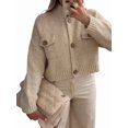 thumbnail image 3 of Women Trendy Button Up Sweater Jackets Mock Neck Long Sleeve Loose Fit Chunky Knit Outwear Coats Apricot XL, 3 of 7