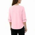 thumbnail image 6 of ClodeEU Women's V Neck Elbow Sleeve Blouse,Casual Loose Fit Solid Color Top Pink,Women's Plus M, 6 of 7