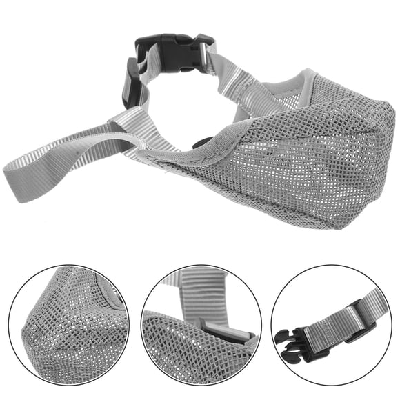 UPOUART Breathable Grey Dog Muzzle Adjustable Durable Mesh Mouth Cover for Outdoor Anti Biting and Barking
