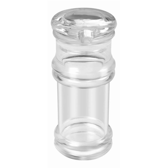 Una botella de cristal acrílico al azar que contiene aceite de oliva y vinagre de soja.