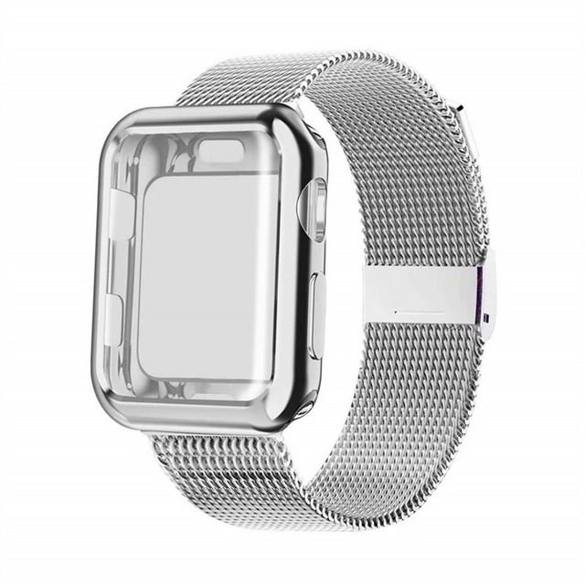 LEIXIUER Compatible with Apple Watch Bands 40mm Milanese Band with Screen Protector Case for Apple Watch Case Series SE/6/5/4 - silver