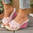 thumbnail image 2 of Dakaela Floral Lace Sandals for Women Dressy Espadrille Platform Slides Casual Cork Wedges Heels Wide Width Dress Walking Shoes (6.5,Pink), 2 of 6