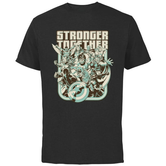 Marvel Avengers 60th Anniversary Stronger Together Retro- Short Sleeve Cotton T-Shirt for Adults - Customized-Black
